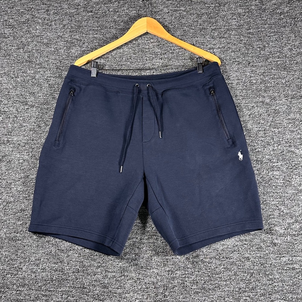 Polo Ralph Lauren Mens Navy Blue Double Knit Sweat Shorts XL Pony Logo Zippered